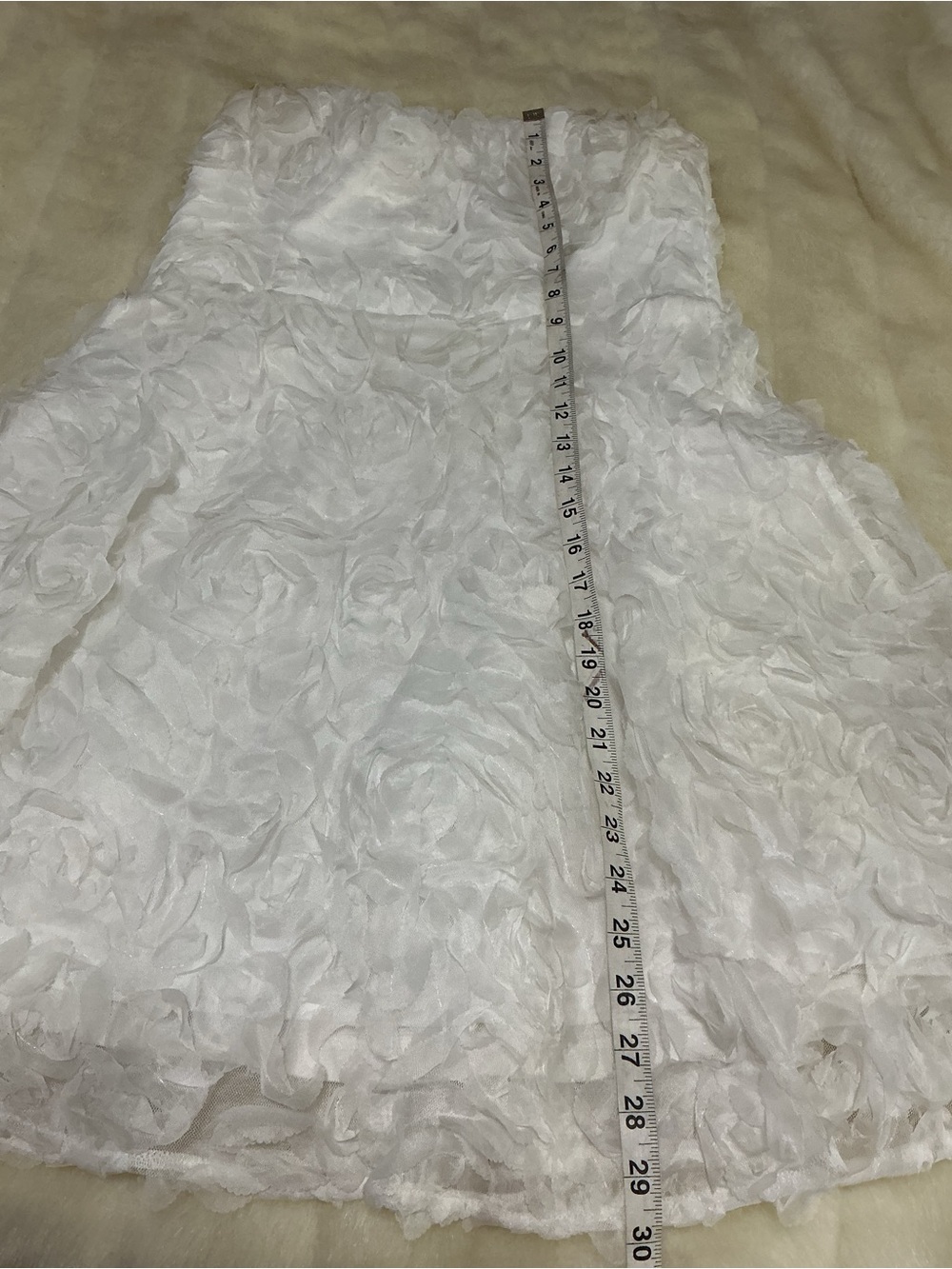 MANIJU Strapless White 3D floral rosette mini dress size L - Picture 10 of 11